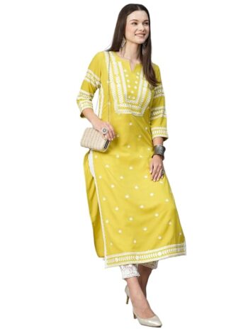GoSriKi Women's Cotton Blend Straight Fit Straight Kurta