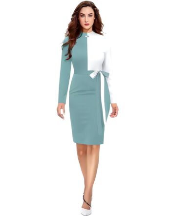 ZELZIS Women Polyester Colourblock Western Bodycon One Piece Dress (Classic Coller with Comfortable Belt)