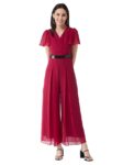 Miss Chase Women's Solid Relaxed Fit Short Sleeve V-Neck Jumpsuit with Pockets