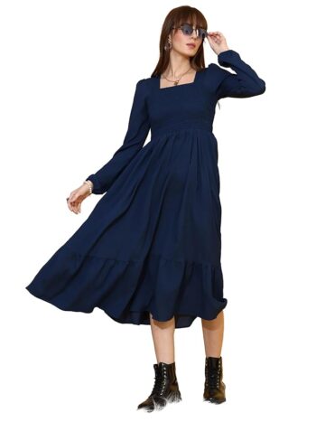 Sheetal Associates Women's Casual Full Sleeve Crepe Fit & Flare Dress | Comfortable Relaxed Fit Summer Party Dress