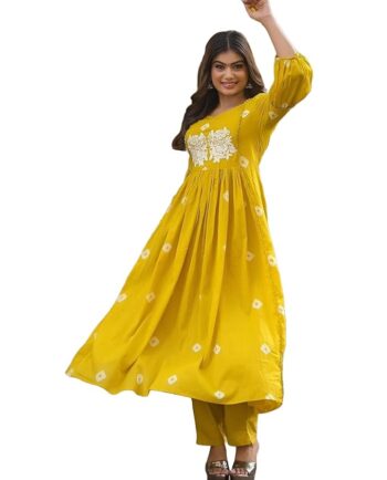 GoSriKi Women's Rayon Blend Anarkali Printed Kurta with Pant