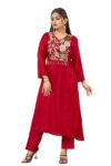 SWORNOF Women's Embroidery Work Kurta with Palazzo Set