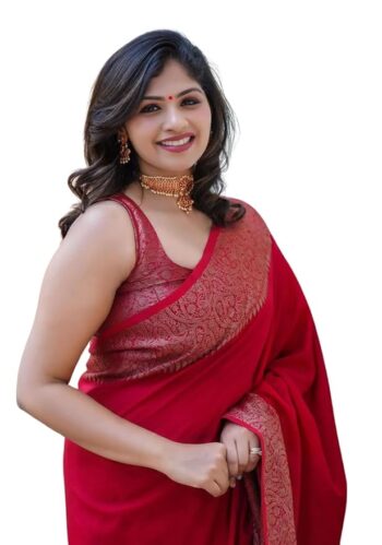C J Enterprise Women's Soft Pure Kanjivaram Silk Saree For Wedding Banarasi Cotton Sari With Blouse Piece (Yatri-51)