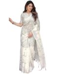 SIRIL Women's Cotton Linen Printed Saree with Unstitched Blouse Piece