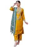 VredeVogel Kurta Set with Dupatta | Silk Blend Kurta Set for Women | Women's Ethnic Casual Kurti Set |Kurta Pant Festive Suit