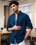 Men Regular Fit Shirt with Spread Collar