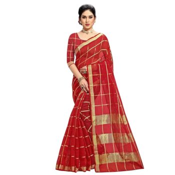 Sidhidata Women's Kota Doria Pure Cotton Saree With Unstiched Blouse Piece