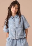 Zeta Blue Diamonte Short Sleeve Denim Shirt