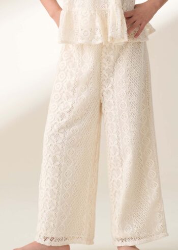 Kinsley Cream Jersey Crochet Trousers Cream