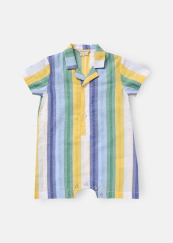 Jax Green Woven Stripe Romper Green