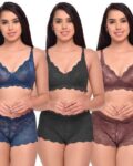 Women Pack of 3 Lace Bras & Panties Set