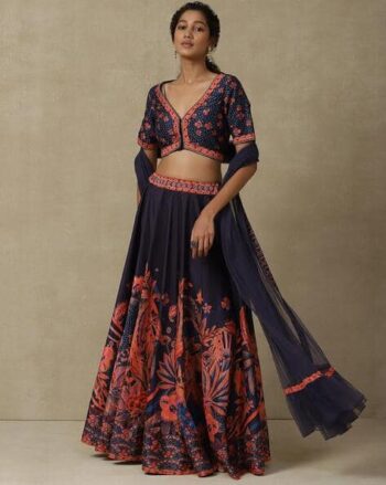 Floral Print Lehenga with Blouse & Dupatta