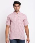 Striped Short Kurta with Band Collar