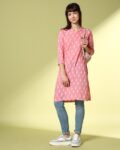 Women Leaf Print Straight Kurta