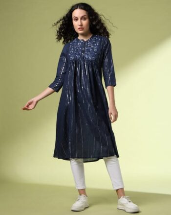 Women A-Line Kurta with Embroidered Yoke