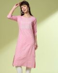 Women Checked Round-Neck Straight Kurta