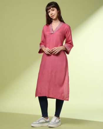 Women Embroidered Straight Kurta with Insert Pocket