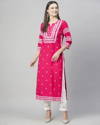 Women Embroidered Straight Kurta