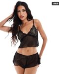 Women Spot Cami Lace Top & Shorts Set