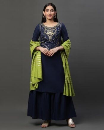 Women Block Print Straight Kurta Set with Dupatta