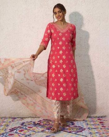 Women Embroidered Straight Kurta Set
