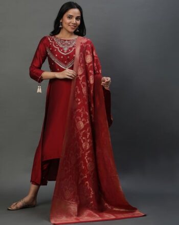 Women Embroidered Straight Kurta Set