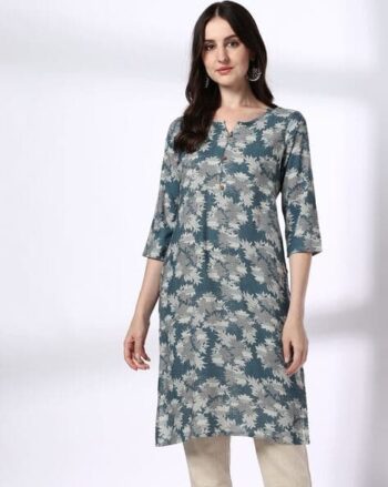 Women Leaf Print Straight Kurta