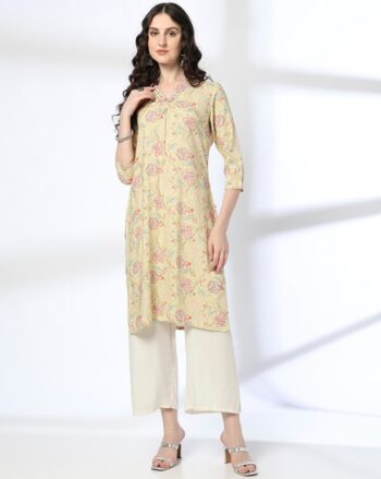Women Floral Print V-Neck Straight Kurta
