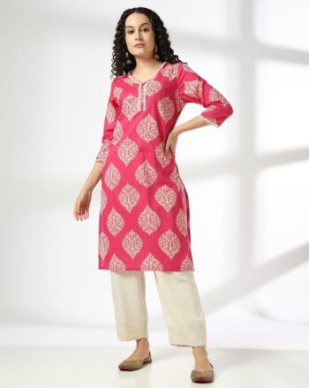 Women Block Print Straight Kurta