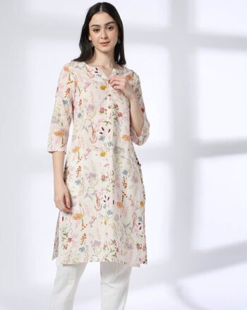 Women Floral Print Cotton Straight Kurta