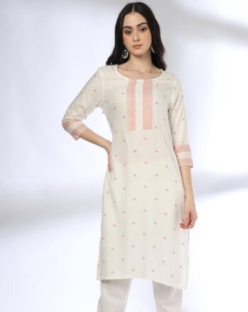 Women Leaf Print Straight Kurta