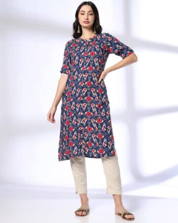 Women Ikat Print Straight Kurta