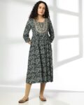 Women Printed Flared Kurta with Embroidered Yoke