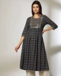 Women Printed Flared Kurta with Embroidered Yoke