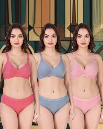 Women Pack of 3 Seamless Bras & Panties Set