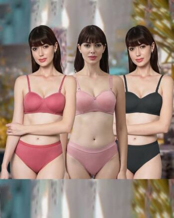 Women Pack of 3 Seamless Bras & Panties Set