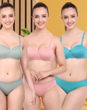 Women Pack of 3 Seamless Bras & Panties Set