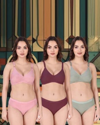 Women Pack of 3 Seamless Bras & Panties Set