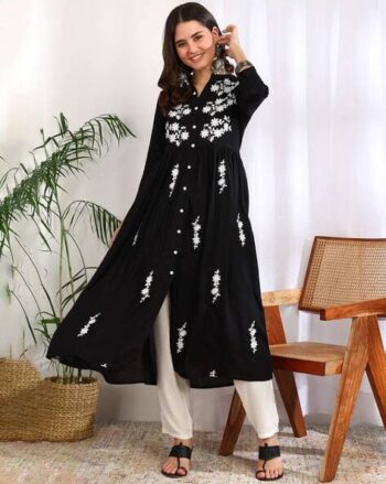 Women Embroidered Flared Kurta