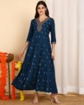 Women Yoke Embroidered Flared Kurta