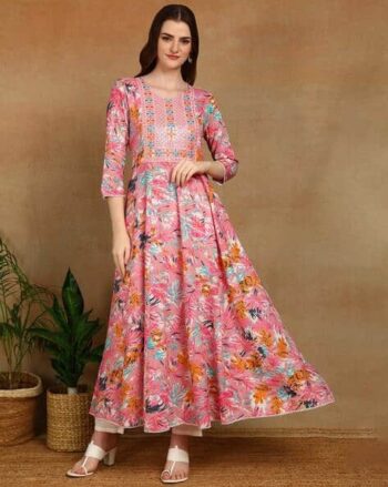 Women Yoke Embroidered & Floral Print Flared Kurta