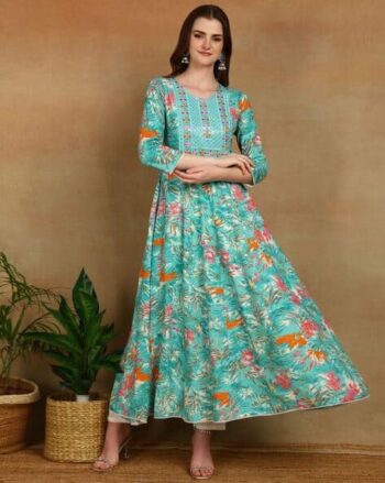 Women Yoke Embroidered & Floral Print Flared Kurta