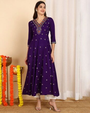 Women Yoke Embroidered Flared Kurta