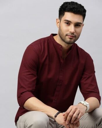 Mandarin Collar Slim Fit Solid Shirt