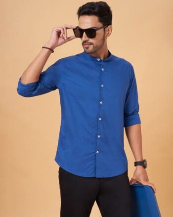 Men Mandarin Collar Shirt with Full Sleeves
