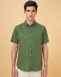 Men Spread Collar Shirt with Short Sleeves