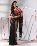 Women Striped Cotton Saree with Tassels