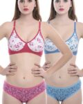 Women Pack of 2 Floral Print Bras & Panties Set