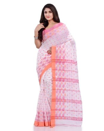 Floral Pattern Handloom Cotton Saree with Contrast Border