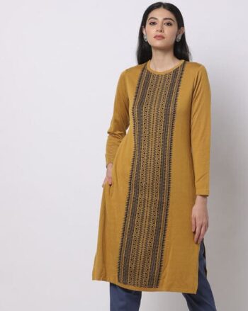 Acrylic Intarsia-Knit Straight Winter Kurta